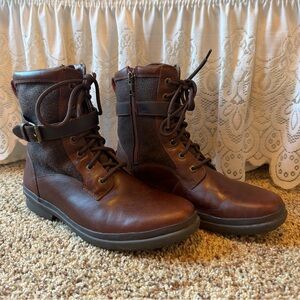 UGG Kesey Boots Womens 10 Brown Leather Shearling  Combat Buckle Biker 1005264
